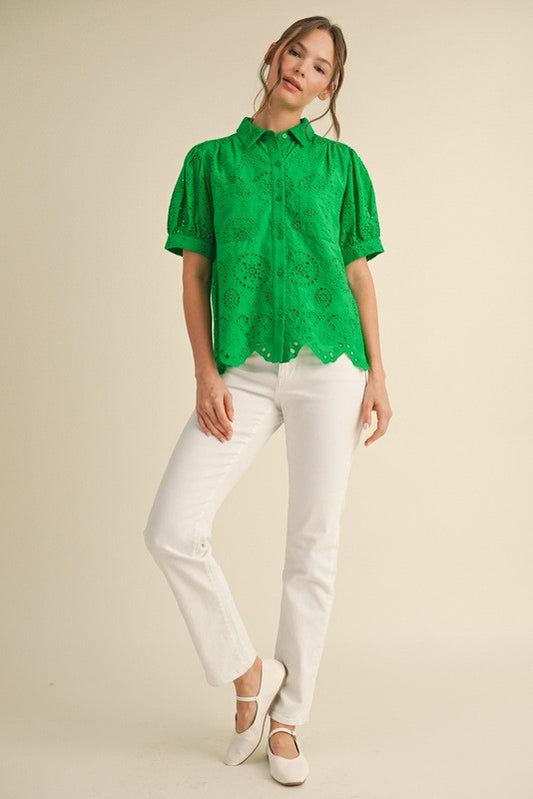 Lace Button-Up Collar Top