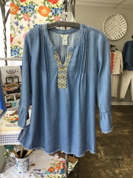 Multiples Denim V-Neck With Embroidery