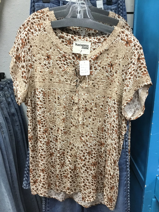 Savanna Jane Mocha Leopard Print Patterned Top