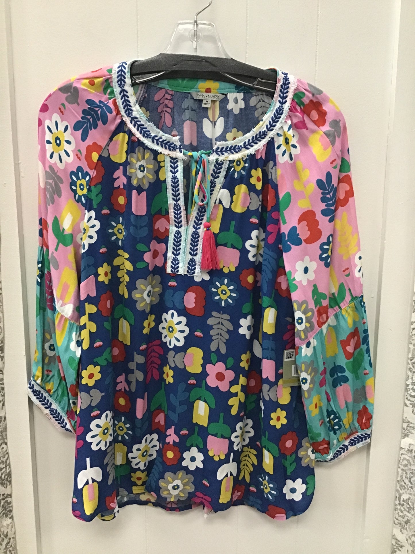 Floral Top With Tassel Ties And Blouson Sleeves