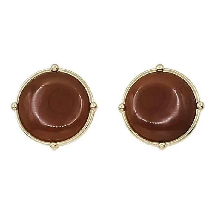 Stone w/ Gold Outline Stud Earrings