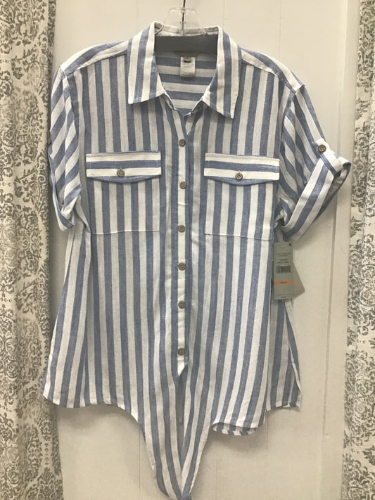 Tab Short Sleeve Drop Tie Waist Button Front Shirt
