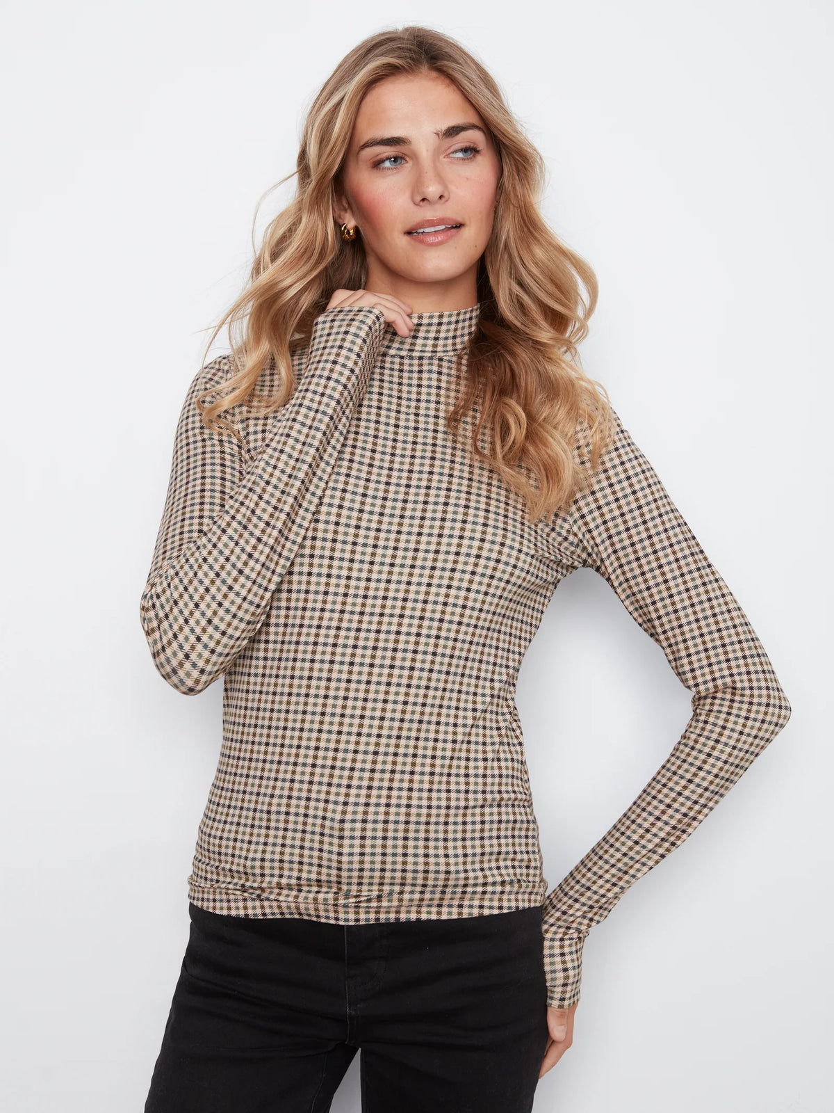 Jersey Long Sleeve Mock Neck Top