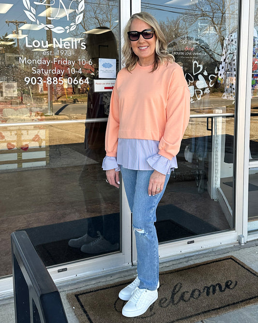 Solid Long Sleeve Twofer Pullover