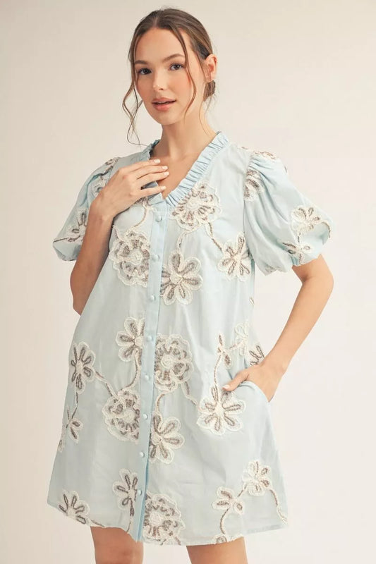 Mid Length Blue Floral Dress