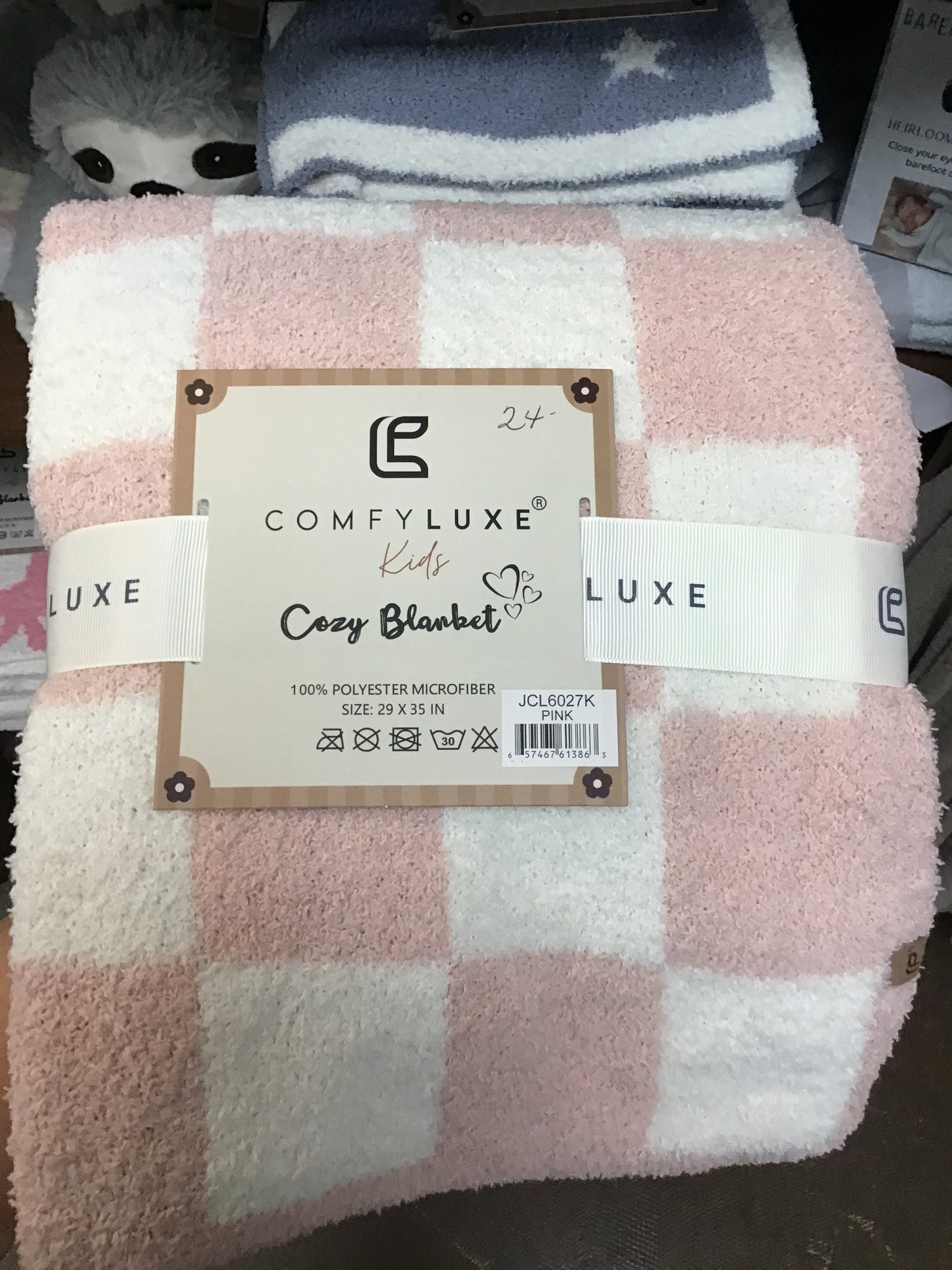 COMFYLUXE Pink Childs Checkered Blanket