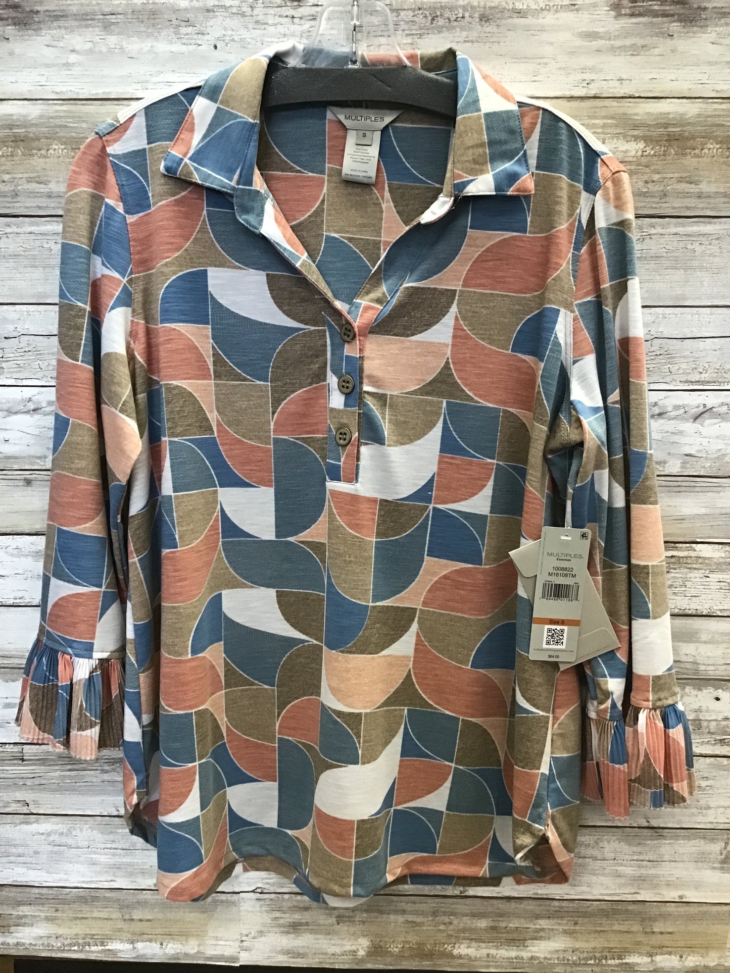 Pleated Flounce 3/4 Sleeve Top