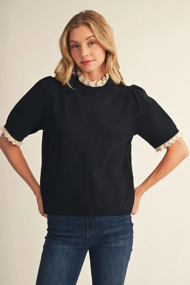 Ruffle Detail Short Sleeve Sweater