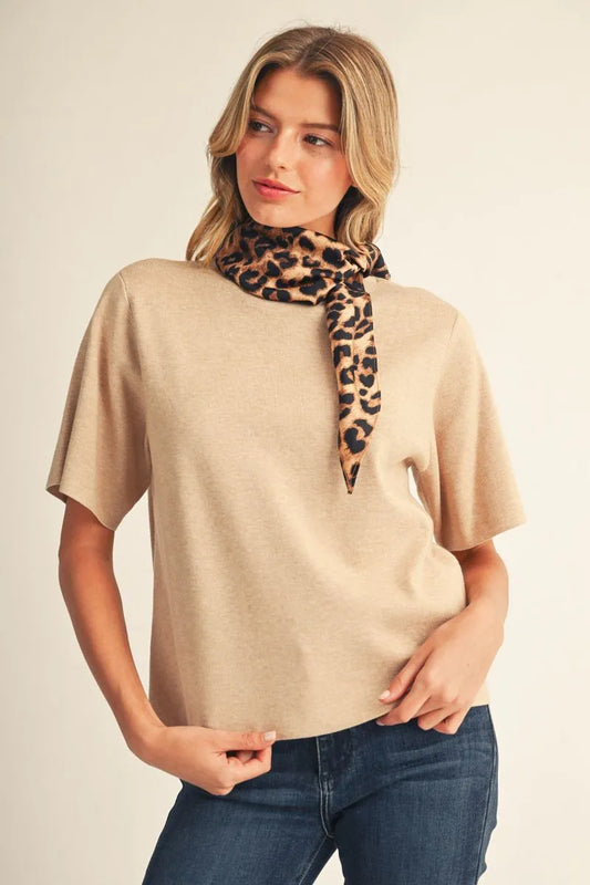 Mock Sweater w/ Leopard Scarf
