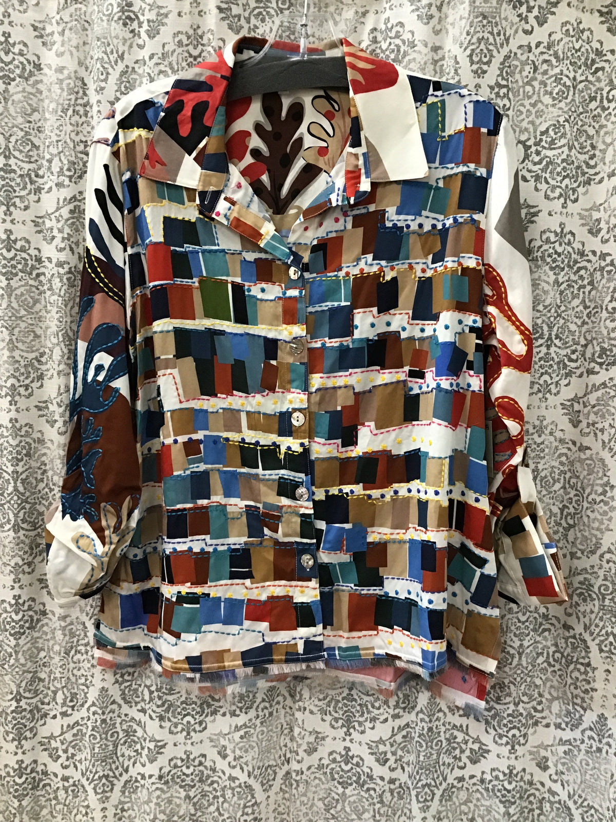 Woven Mixed Print Wired Collard Top