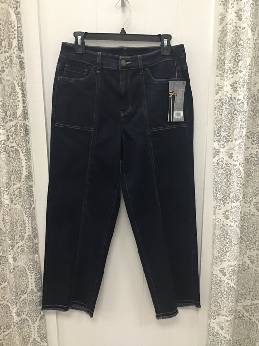 Zip And Button Front Seamed Woven Crop Jean With Fringe Hem