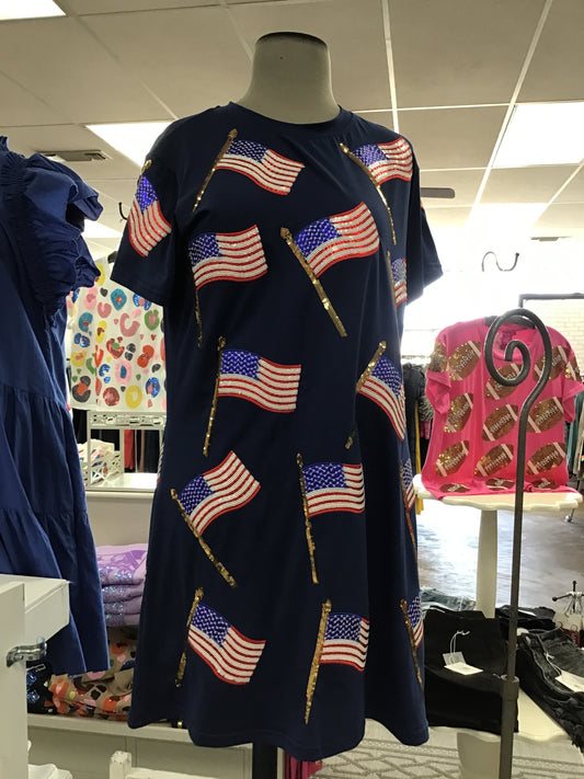 Queen of Sparkles Navy Flag Tee Dress