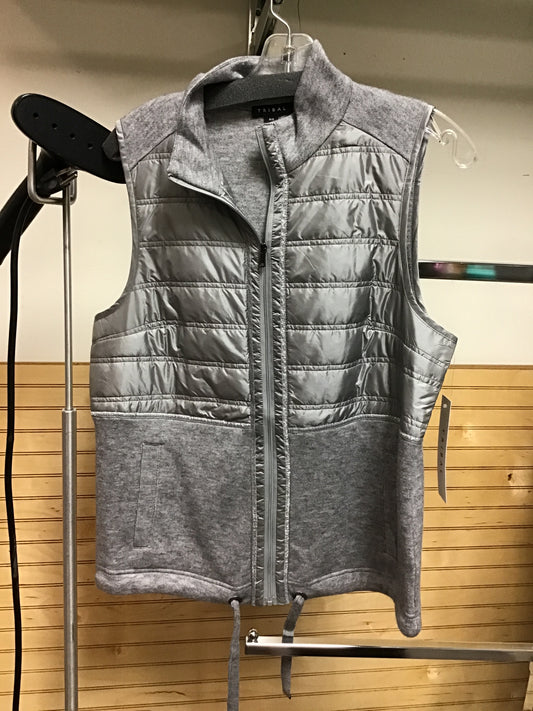 Tribal Grey Mix Media Zip Up Vest