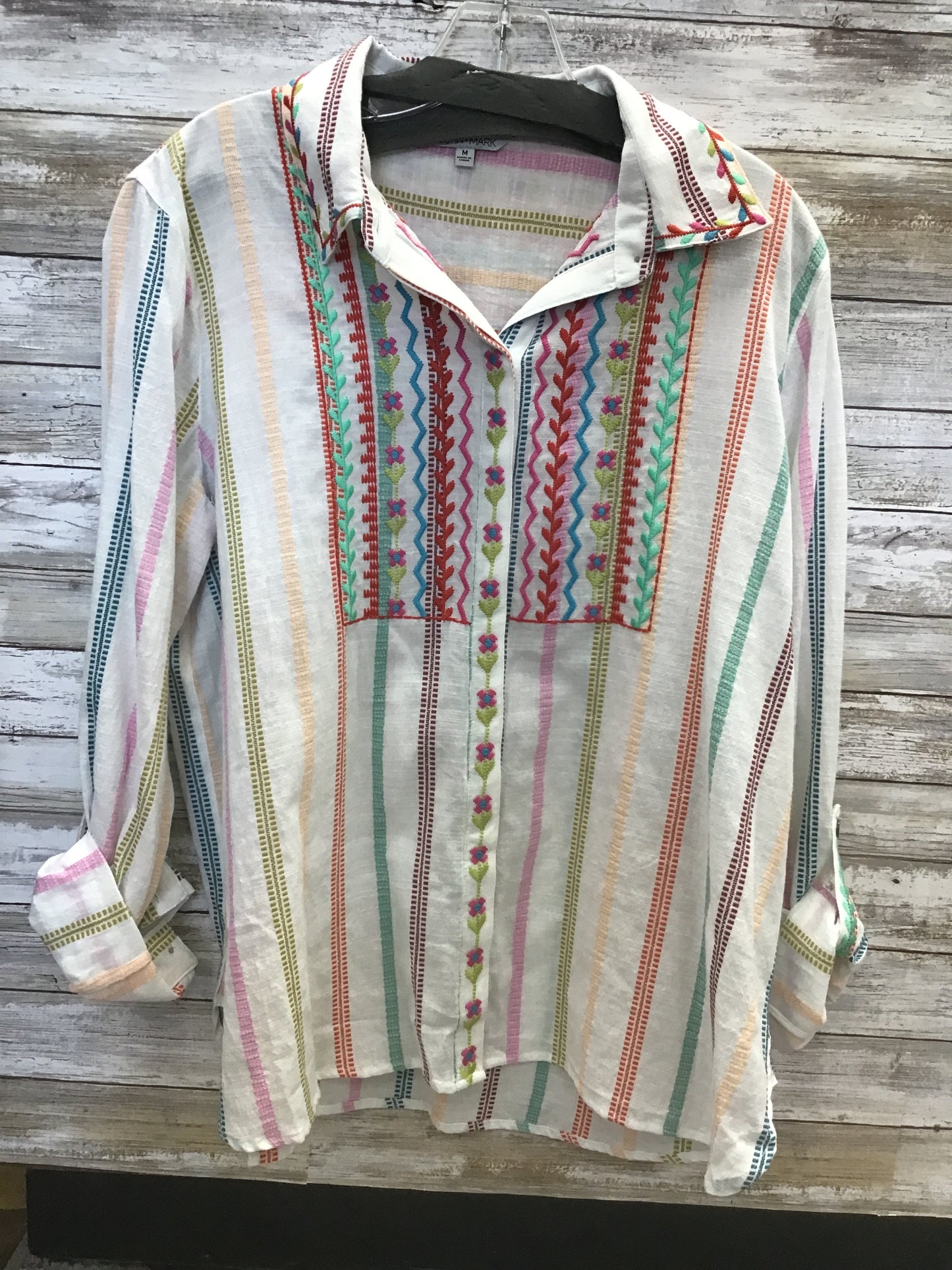Spring Colors Blouse With Roll Tab Sleeves