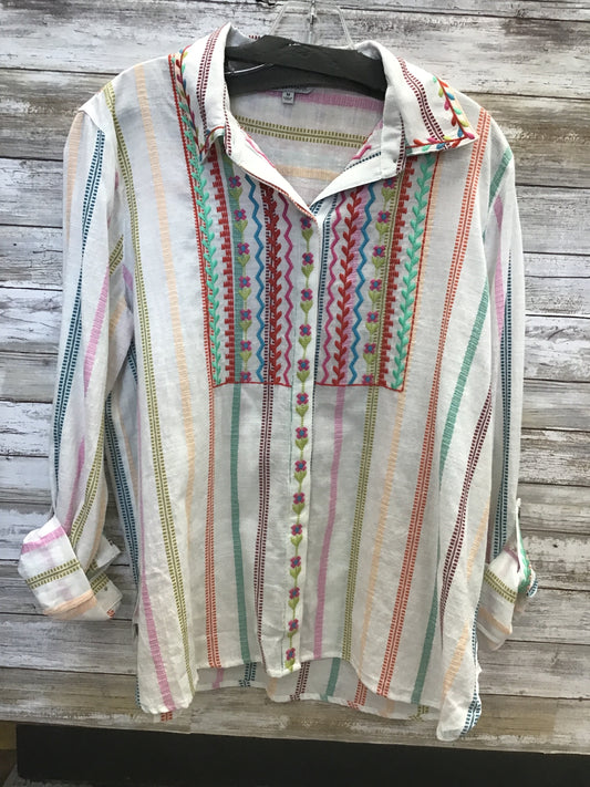 Spring Colors Blouse With Roll Tab Sleeves