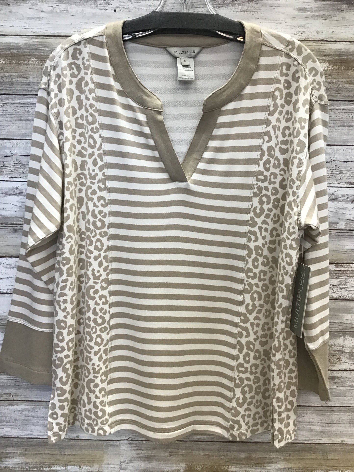 3/4 Sleeve Drop Shoulder Band Collar Top