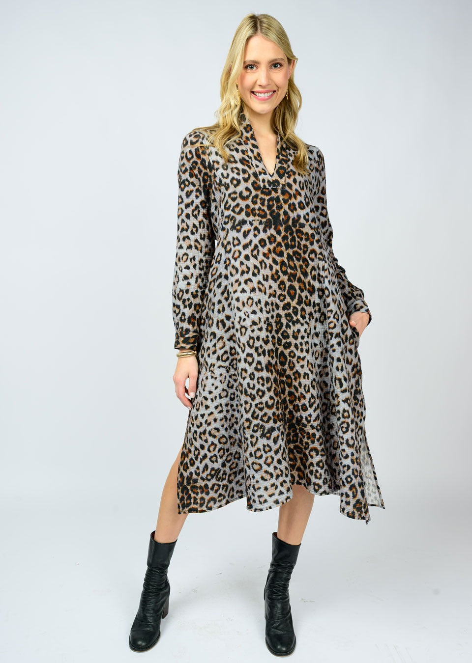 Leopard Gauze Midi Dress
