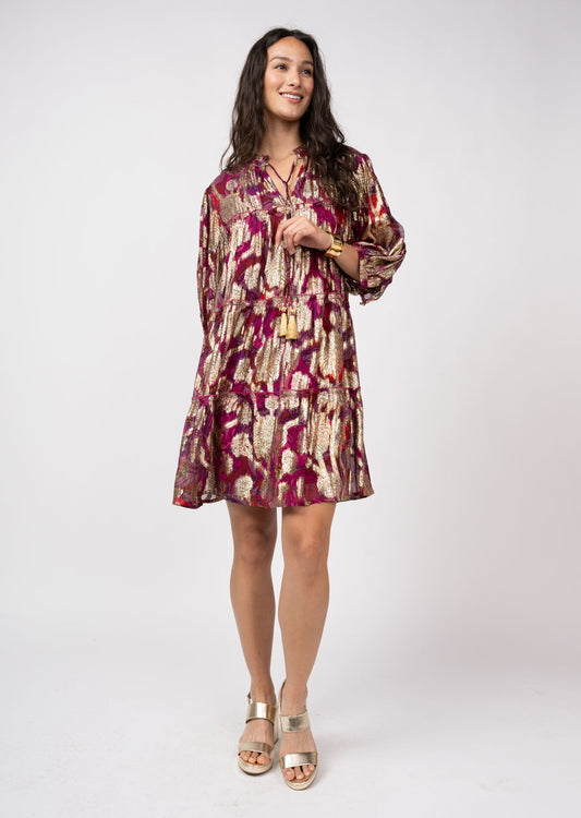 Metallic Print Tiered Dress