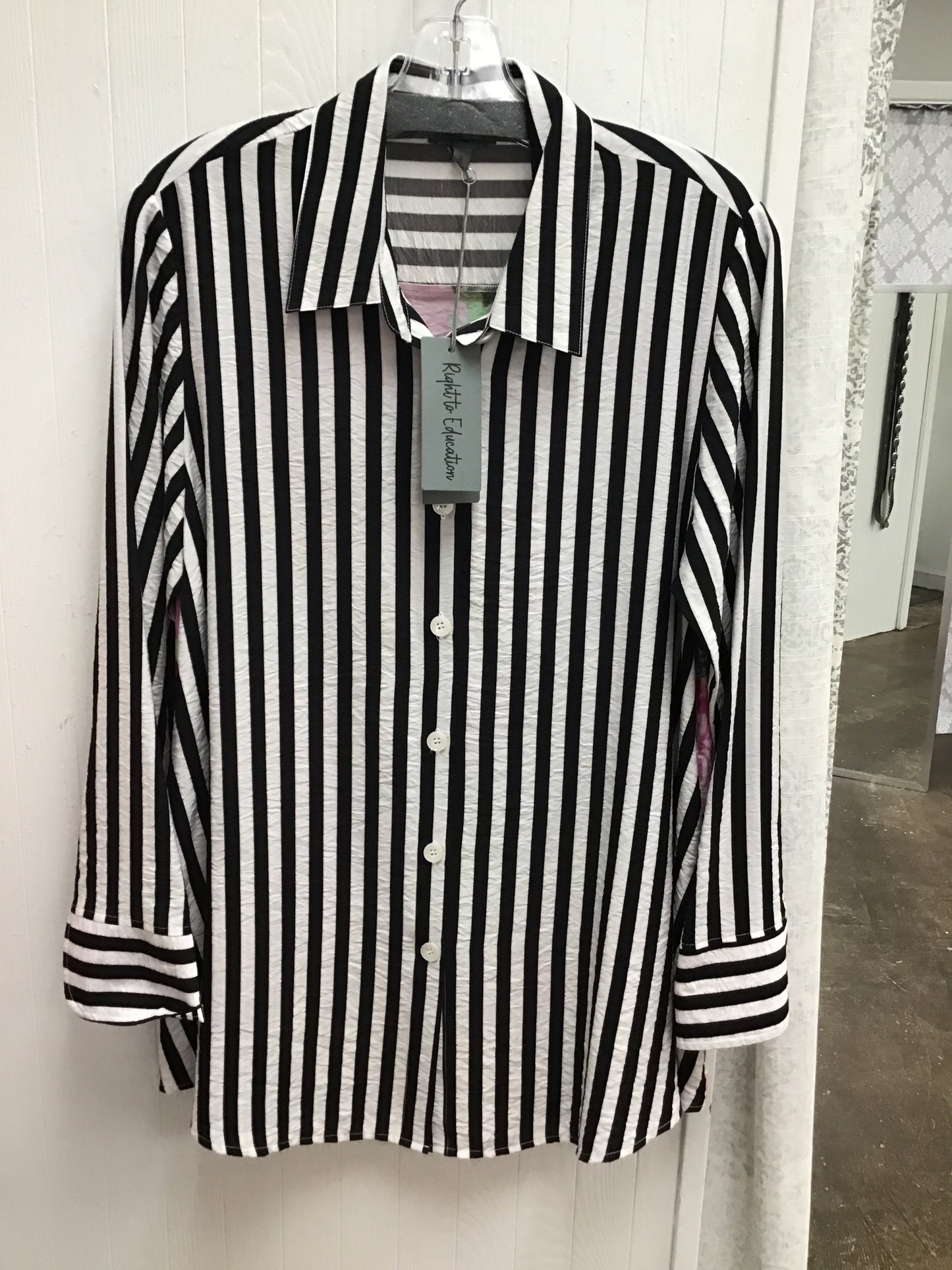 Shana Apparel Black and White Striped Shirt With Floral Back