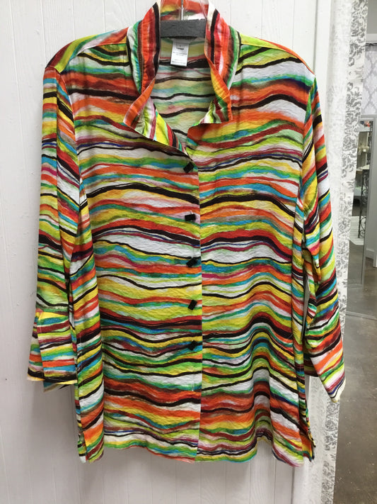 Multiples Modern Art Button Down Stripe Top