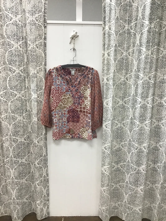 3/4 Sleeve Notch Neck Embroidery