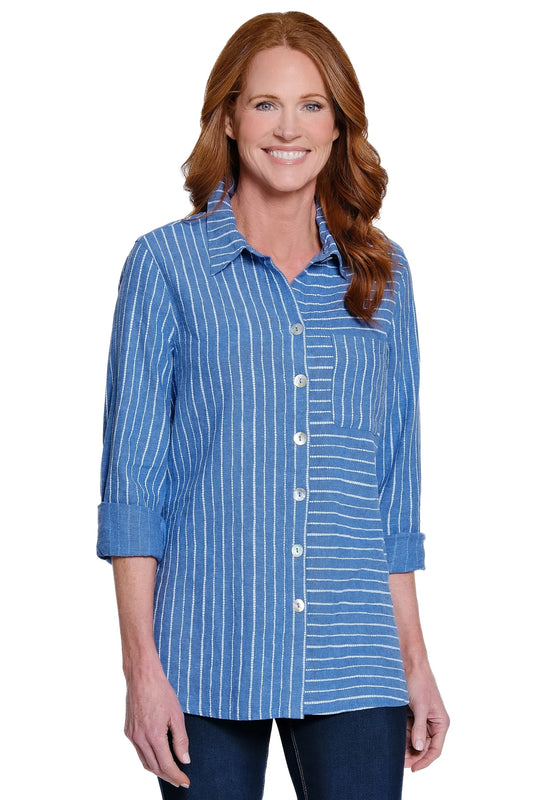 Roll Tab Sleeves Button Front Tunic