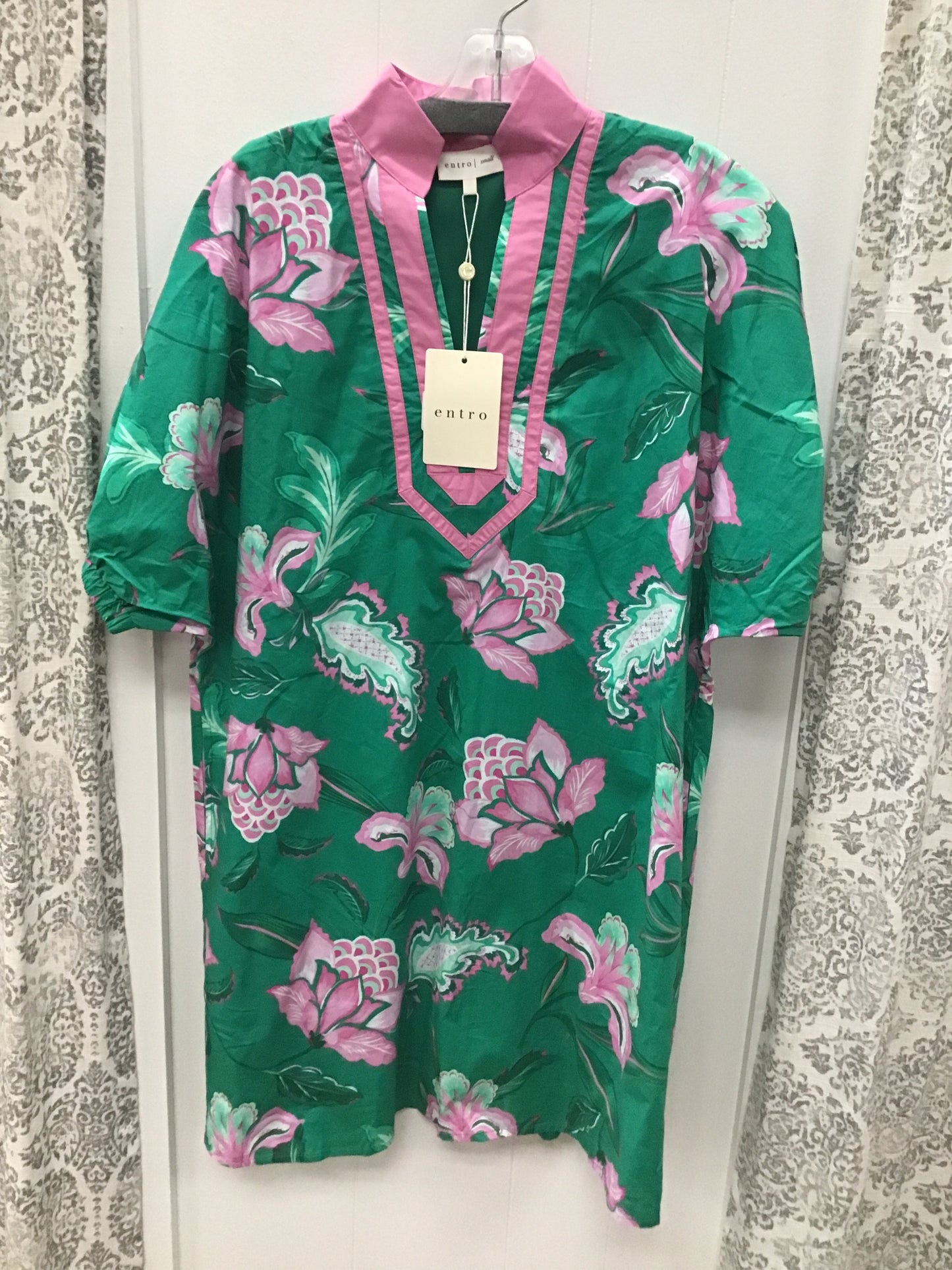 Green and Pink Floral Print Dress