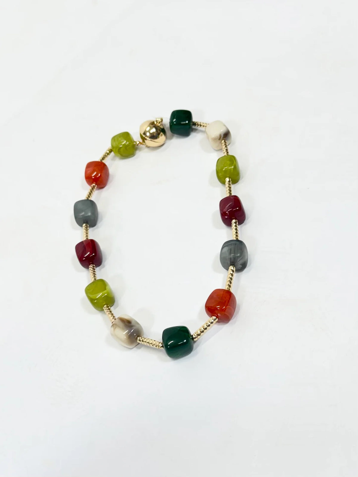 Multi Beaded Gold Bar Necklace