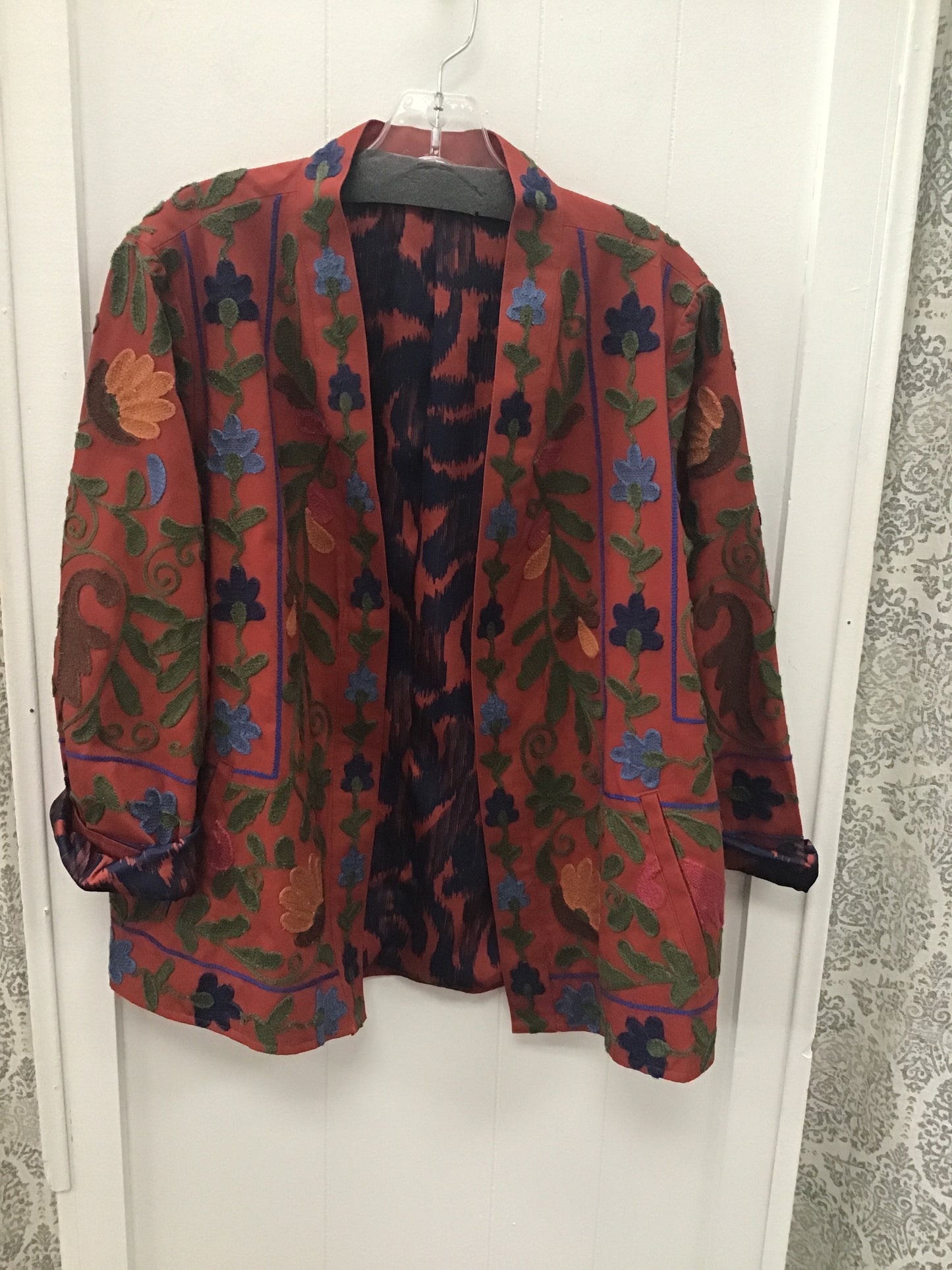 Woven Embroidery Open Front Jacket