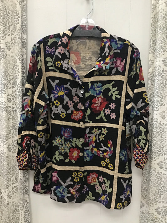 Woven 3/4 Cinch Sleeve Button Down Front Blouse With Wire Collar
