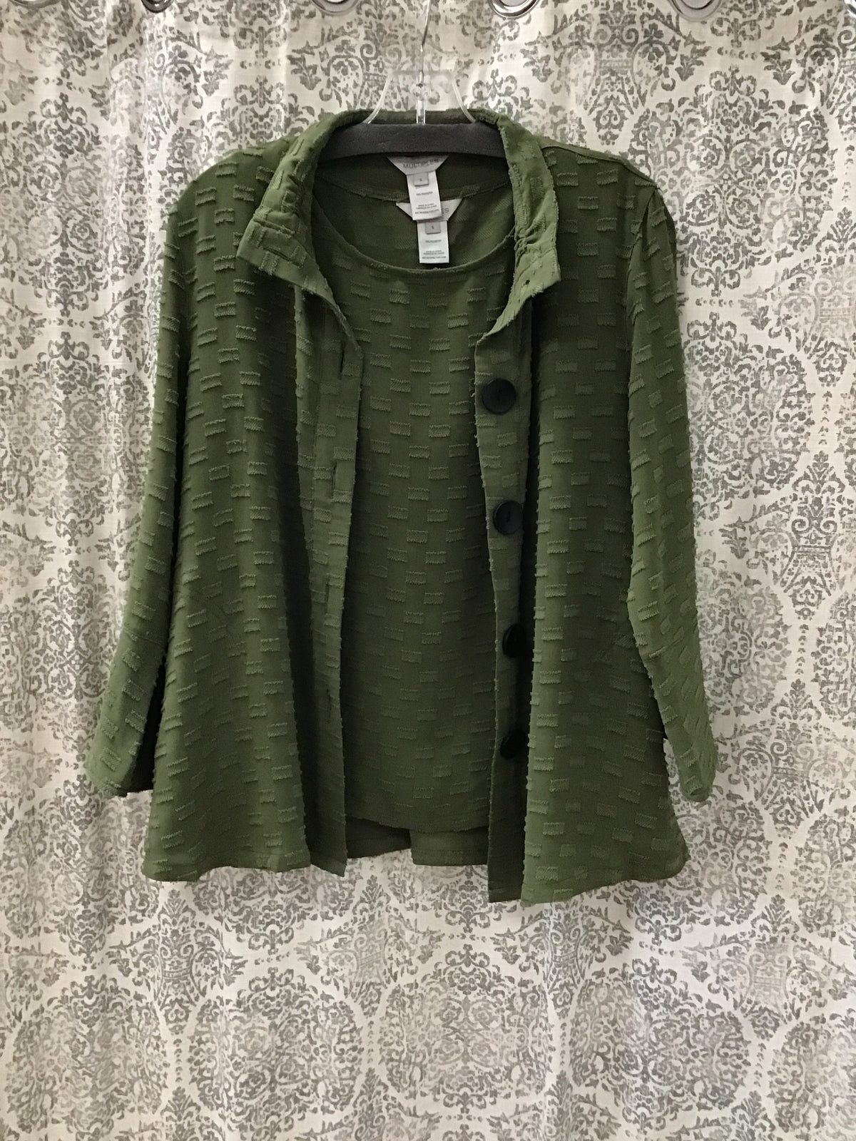3/4 Flounce Sleeve Wire Collar Button Front Woven Jacket & Tank