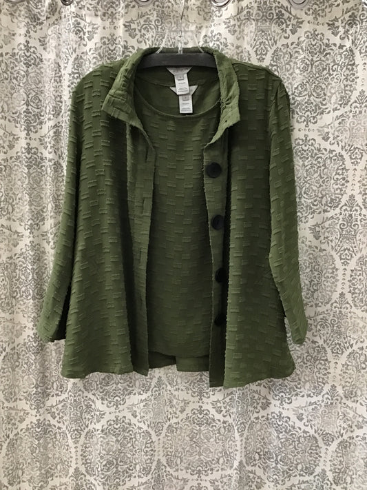 3/4 Flounce Sleeve Wire Collar Button Front Woven Jacket & Tank