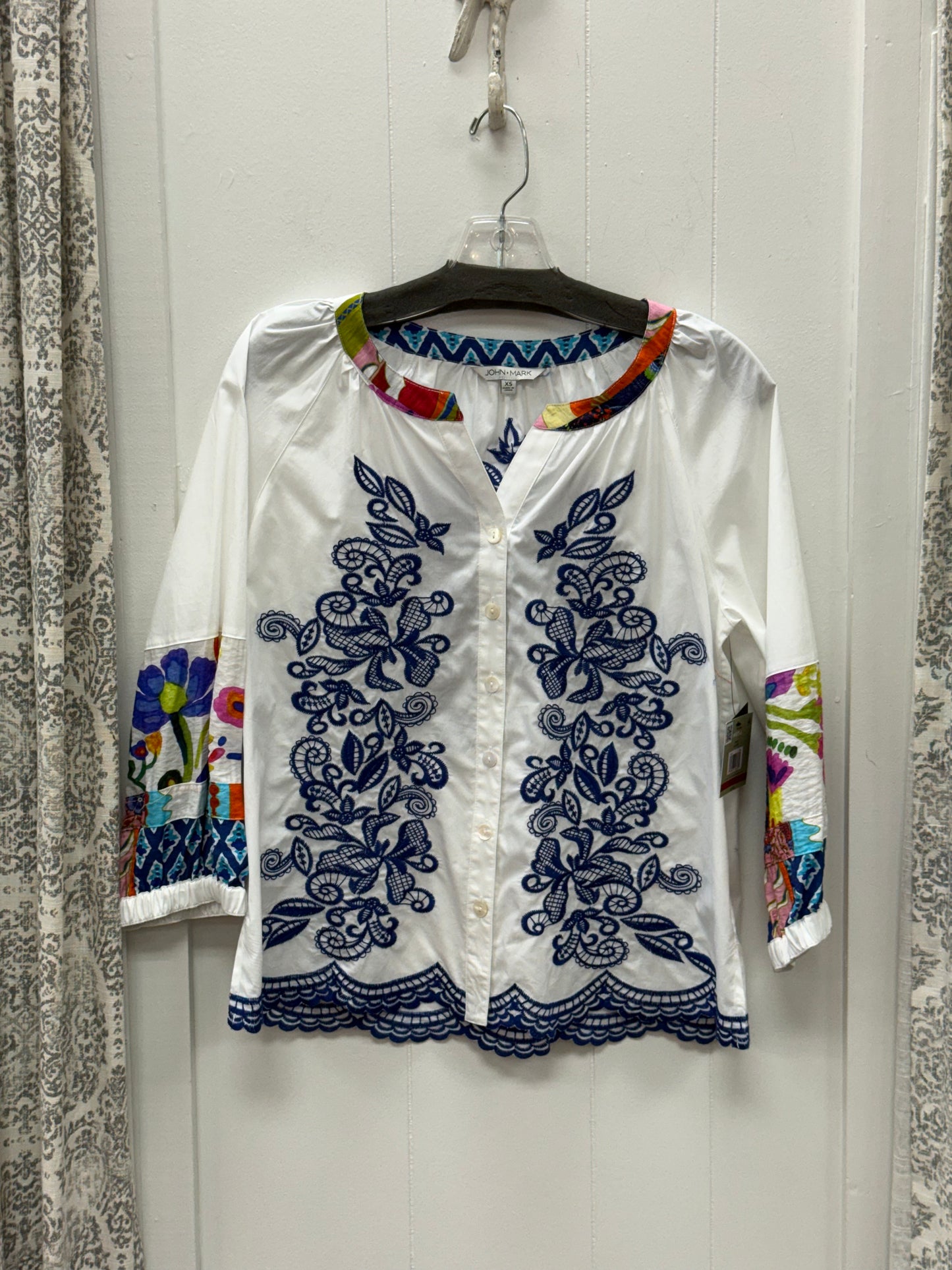 Embroidered Blouse with Lace Scalloped Hem