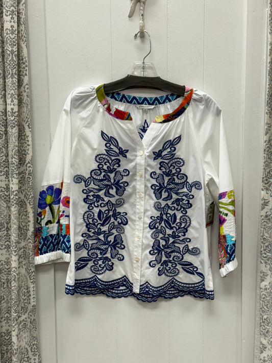Embroidered Blouse with Lace Scalloped Hem