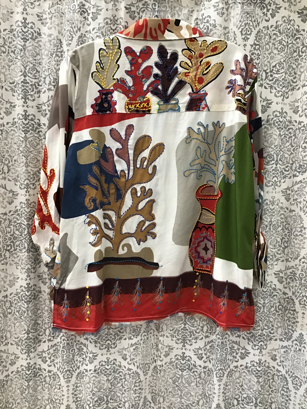 Woven Mixed Print Wired Collard Top
