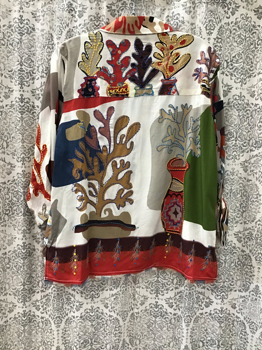 Woven Mixed Print Wired Collard Top