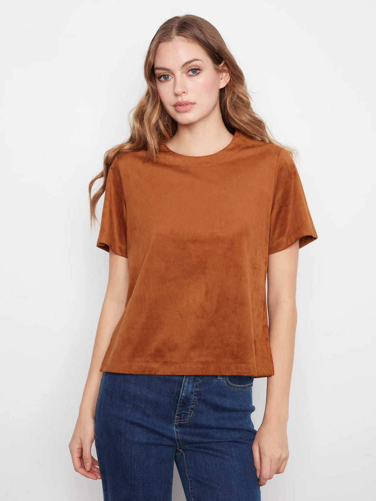 Faux Suede Short Sleeve Top
