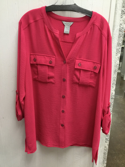 Multiples Essentials Bright Pink Button Up Top