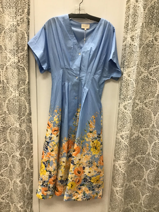 Light Blue Golden Floral Midi Dress