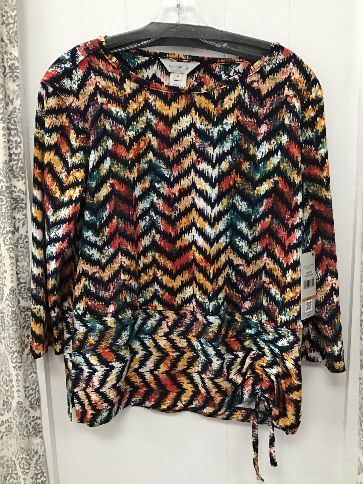 3/4 Sleeve Scoop Neck Drawstring Hem Knit Top