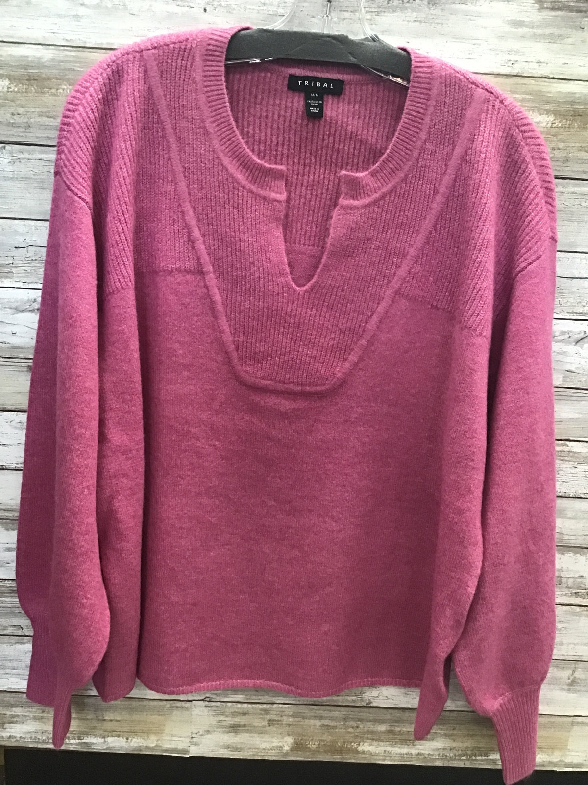 Long-Sleeve Notch Neckline Sweater