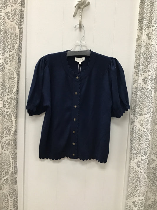 Navy Short Sleeve Scalloped Trim Top