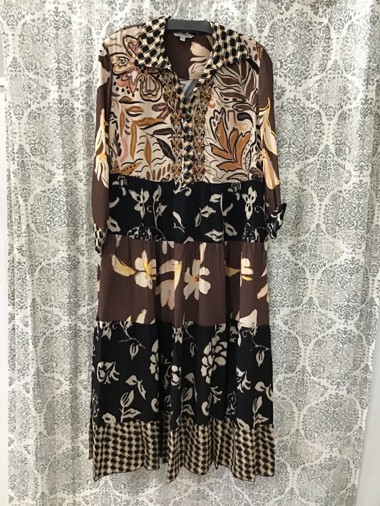 Woven Mix Print Collared Button Front Cinch Tiered Dress