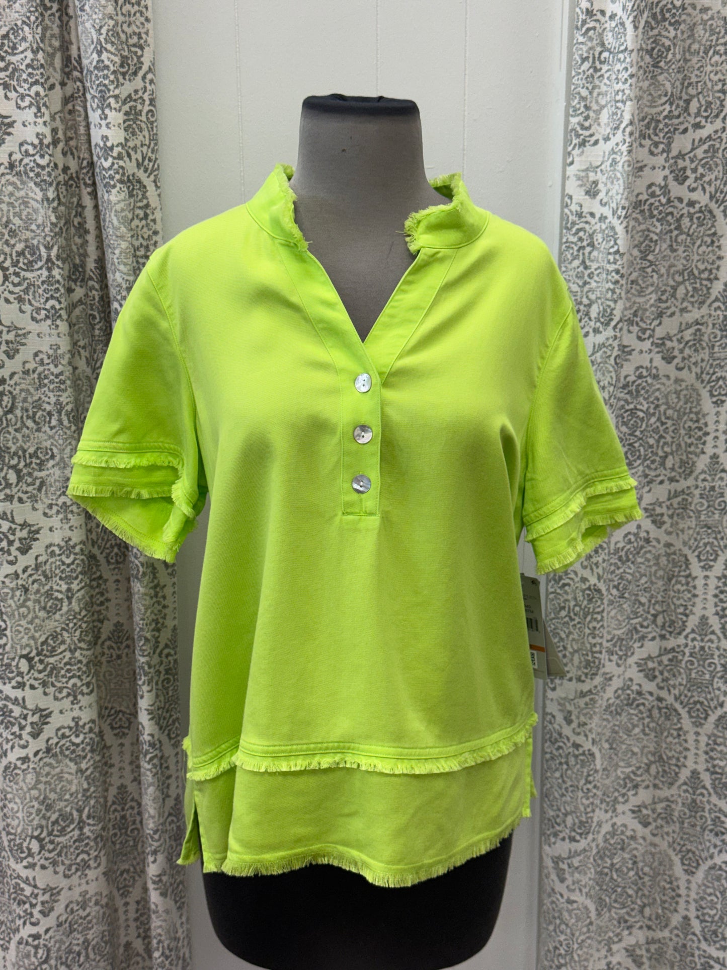 Fringe Hem  Band Collar Top