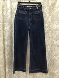 Cropped Patch Pocket Flare Stretch Denim Pants