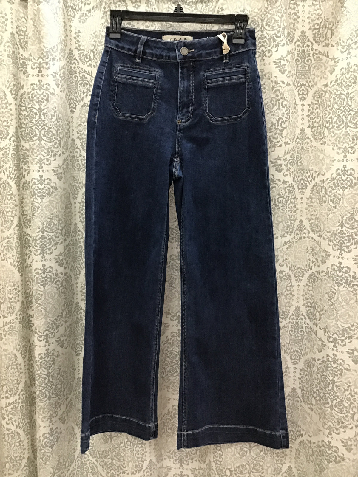 Cropped Patch Pocket Flare Stretch Denim Pants