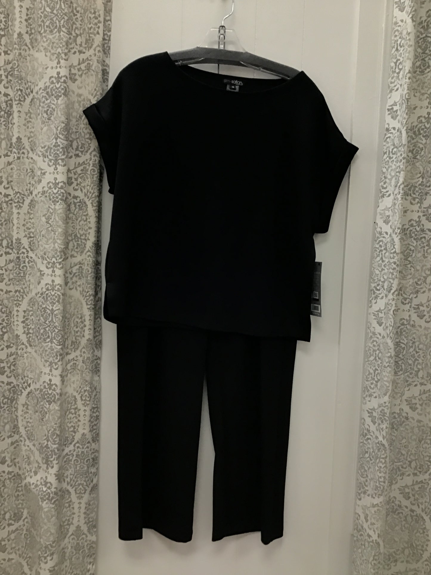 Wide pull On Wide Leg Crop Pant With Rolled Cuff Short Sleeve Wide Neck Top