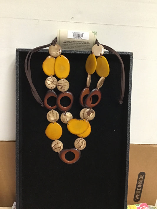 Tagua Danna Chestnut Brown Mustard Yellow Necklace