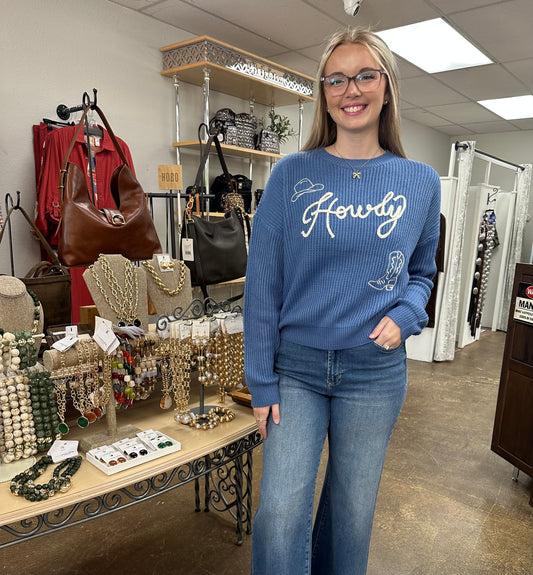 Howdy Embroidered Crewneck Sweater