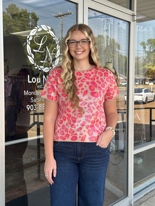 Sequined Leopard Sweater Top